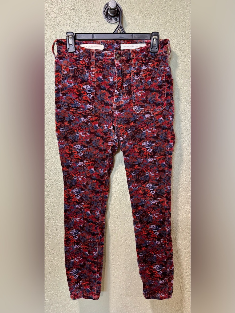 Pilcro & the Letterpress Red & Purple Floral Corduroy High Rise Skinny Jeans 27 - Picture 1 of 5